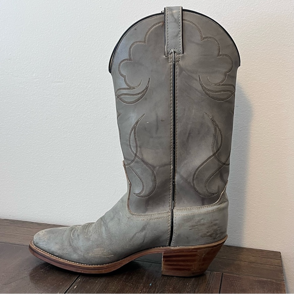 Vintage Acme Grey Leather Western Cowboy Boots Mens 9.5 D - Picture 3 of 12